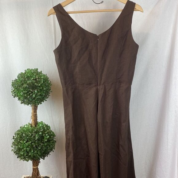 K Studio Brown Linen Blend Sleeveless Midi Dress 8 - Picture 3 of 7